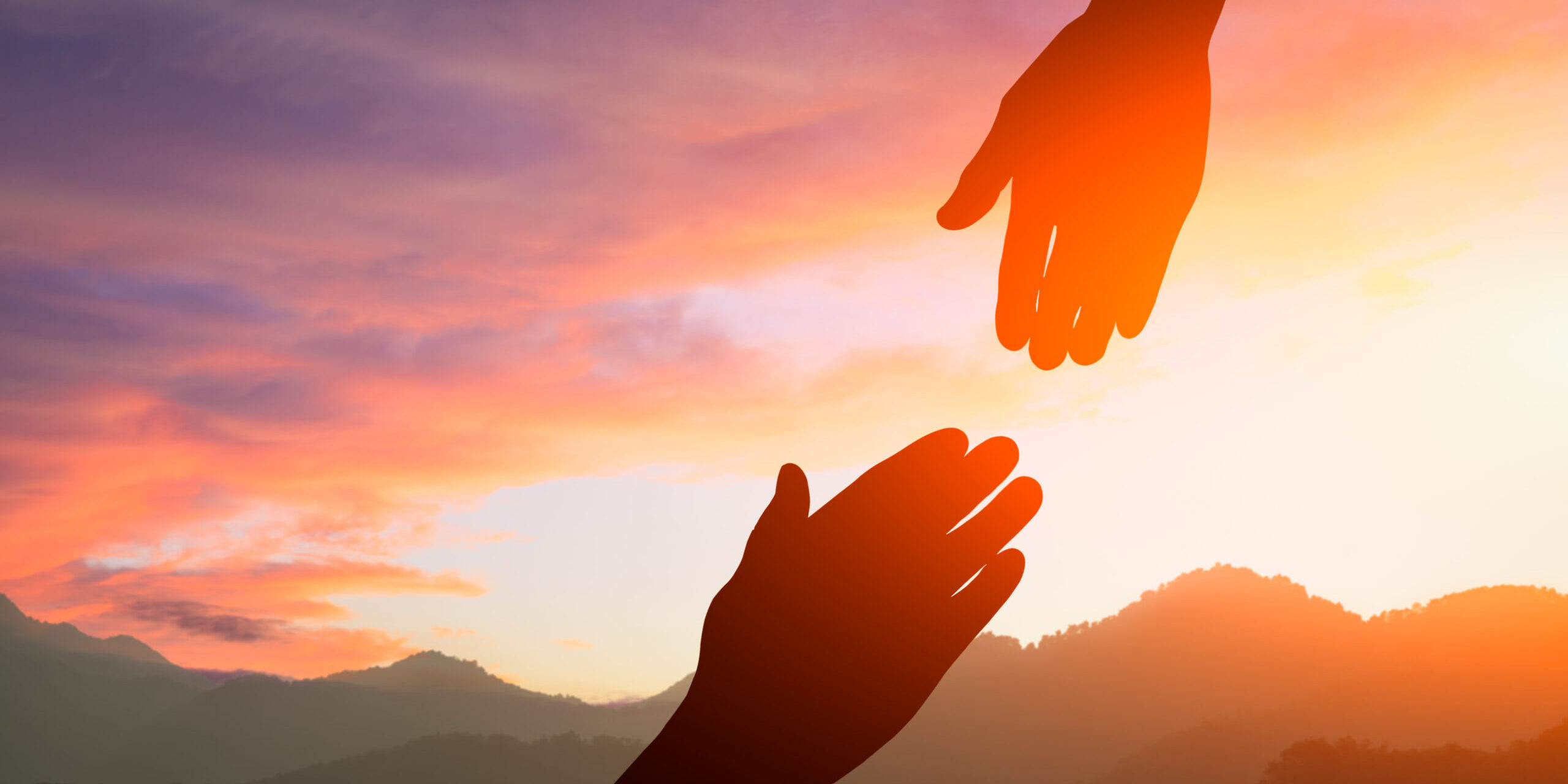 helping hand with the sky sunset